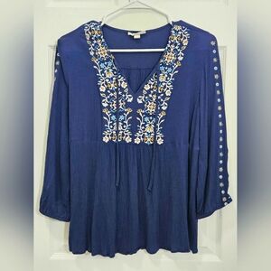 Westport Embroidered Navy Blue Women's Top XL